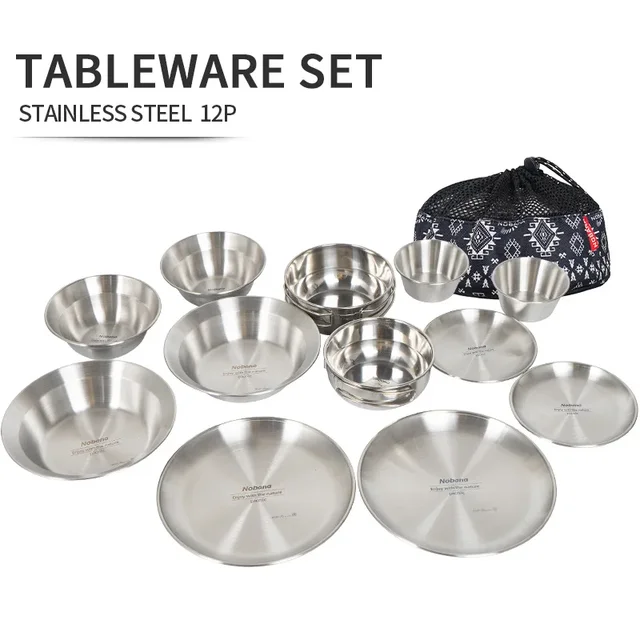 Outdoor Tableware Set 12PCS Portable Camping Tableware Set Self Driving Tour Barbecue Camping Home Dining Plate Small Bowl Plate 1