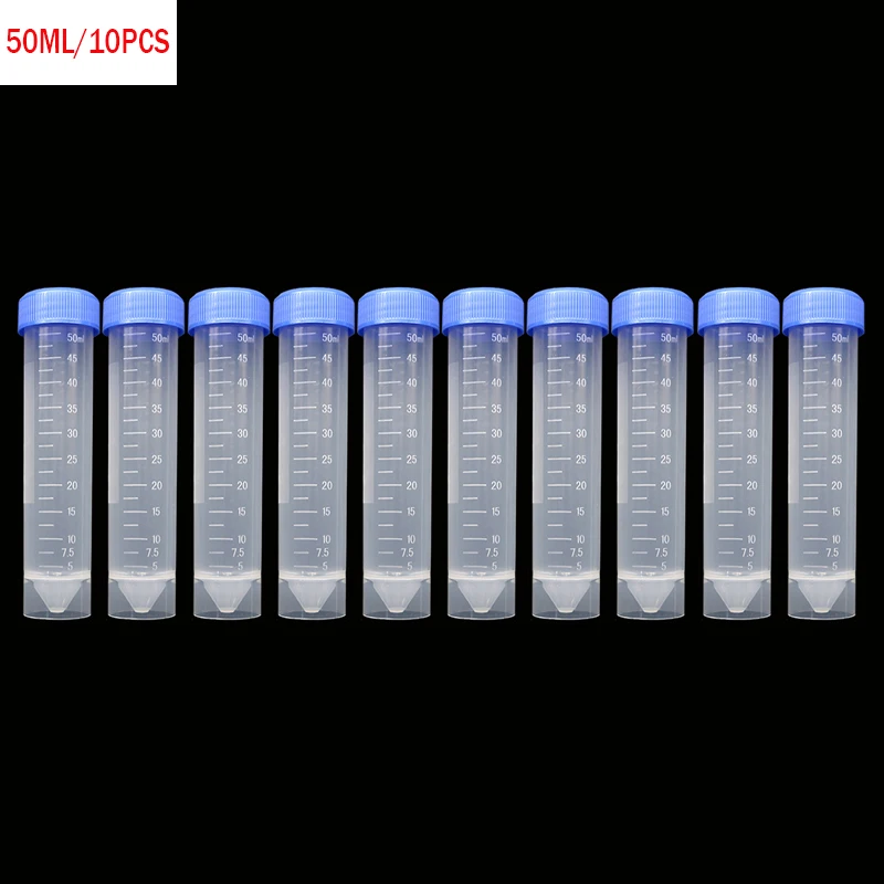Centrifuge Tube 50ML Clear Plastic Screw Cap Flat Bottom with Graduated Freestanding for Scientific Experiments 10pcs