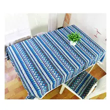 

Cotton Linen Tablecloths, Waterproof Table Covers Ethnic Pattern Sky Blue Dining Table Coffee Table Deco