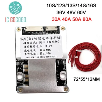 30A 40A 50A 80A 12S 13S 14S 16S 17S 36V 48V 60V Lifepo4 Li-Ion Scheda di protezione della batteria al litio Bilanciamento BMS 3.7V 3.2V energia