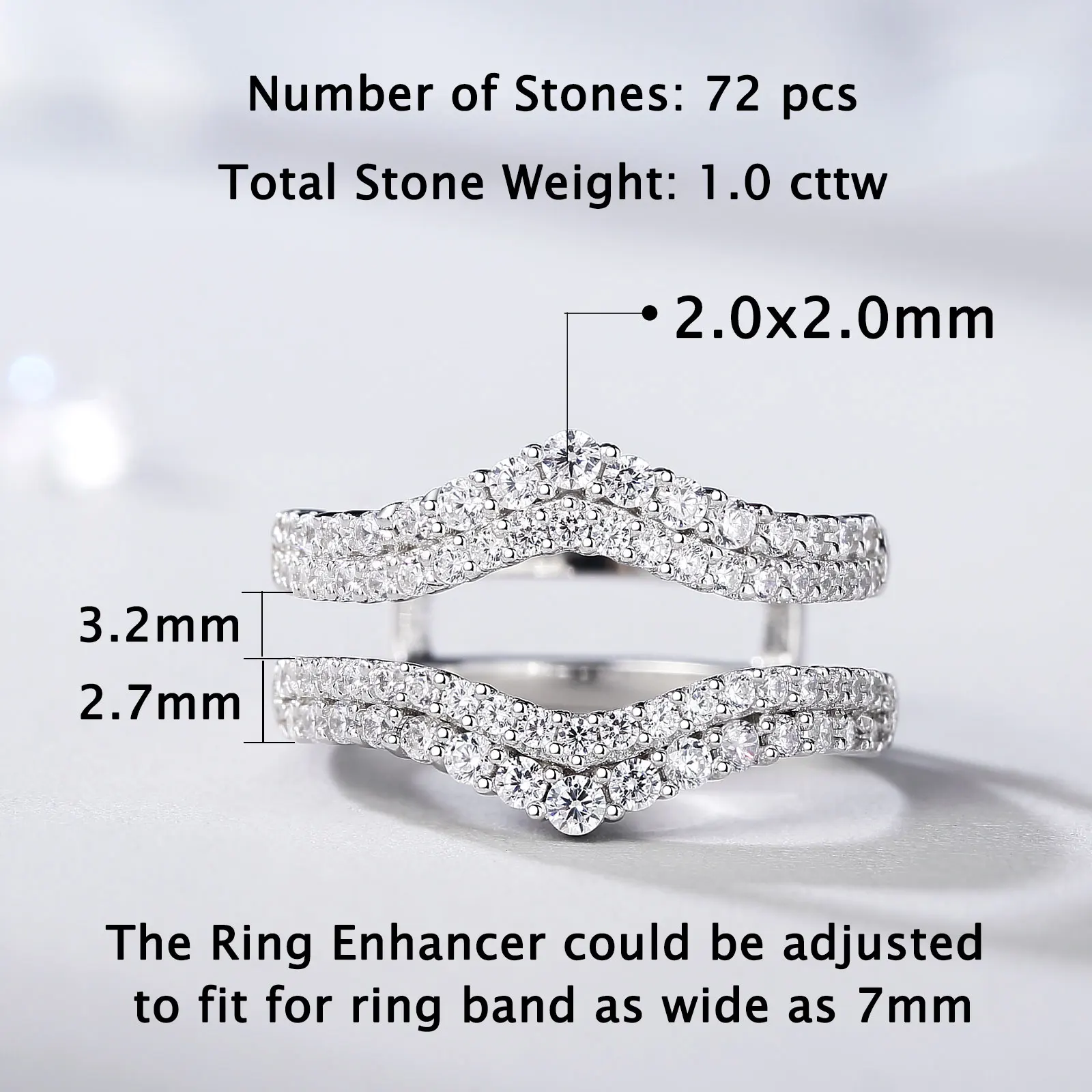 Newshe 925 Sterling Silver Rings Enhancer Adjustable Wedding