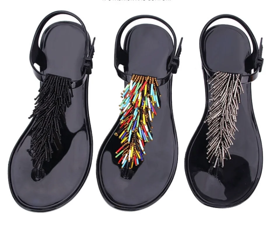 

Women's Shoes Flip-flops Sandals for Woman Black Footwear Plastic with Low Heels Summer 2023 Crystal Pvc Wholesale Luxury Sale H