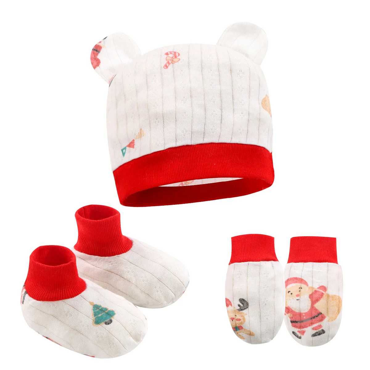 Newborn Animal Print Gift Set, Baby Hat Booties and Mittens 3-Piece Set, Infant Soft Cotton Accessories for Boys Girls