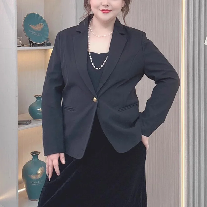 Women's Plus Size Short Blazer Jacket For Curvy Petite Slim Fit Spring Autumn Office Casual Lounge Coat Chic Elegant Black