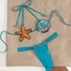 Shiny Sequin Shell Starfish Bikini Set Women Sexy Push Up Pleate Thong Swimsuit 2025 Brazilian Beach Bathing Suit Micro Swimwear