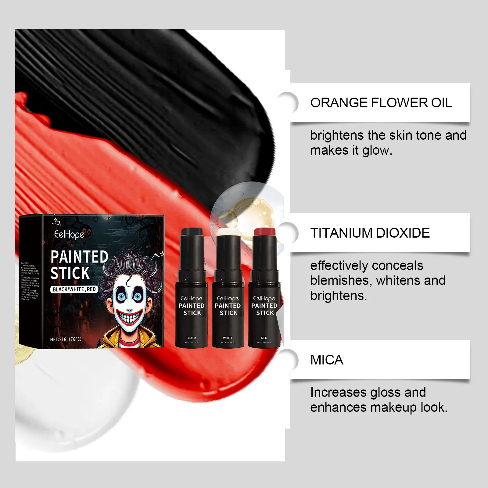 Halloween Body Paint Stick Set: Full-coverage body paint foundation, makeup, clown face paint