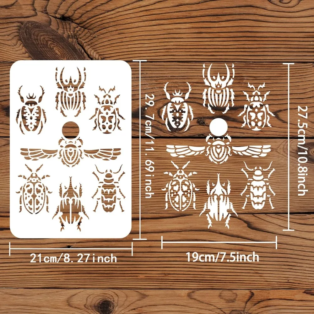 Фото Трафарет Scarab 11,7x8,3 дюйма, многоразовый трафарет для рисования в египетском стиле, декоративно-прикладное искусство, шаблон Scarab Beetle, шаблон для рисования №2