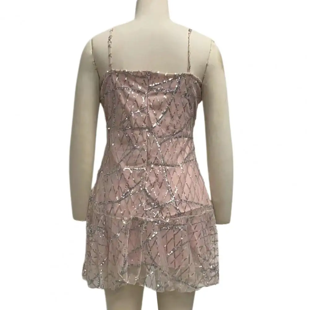 

Элегантное банкетное платье, элегантное мини-платье с блестками и бретельками, с глубоким вырезом, V-образным вырезом, молнией на спине, для женского стандартного клуба или выпускного вечера