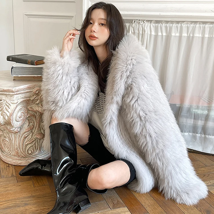 Double Faces Faux Fur Coat Korean Fashion Women Thick Warm Hooded New Faux Fur Coat Long Sleeves