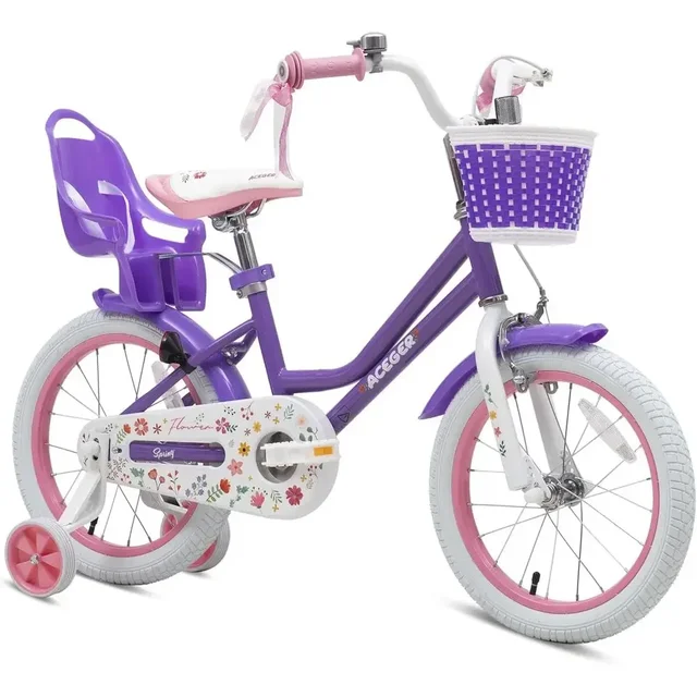Children's Bikes with Basket, 12-18 Inch, Training Wheels, Streamers, Handbrake & Rear Brake, Multiple Colors