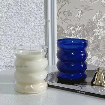 1PCS Create Wave Shape Heat Resistant Diy Candle Empty Cups Handmade Dessert Scented Candles Glass Empty Jars Gift Nordic Home