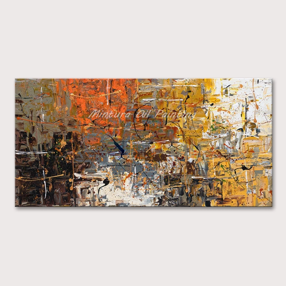 

Mintura Wall Art Picture for Living Room Abstract Color Blocks Lines Handpainted Acrylic Oil Paintings on Canva Hotel Decoration