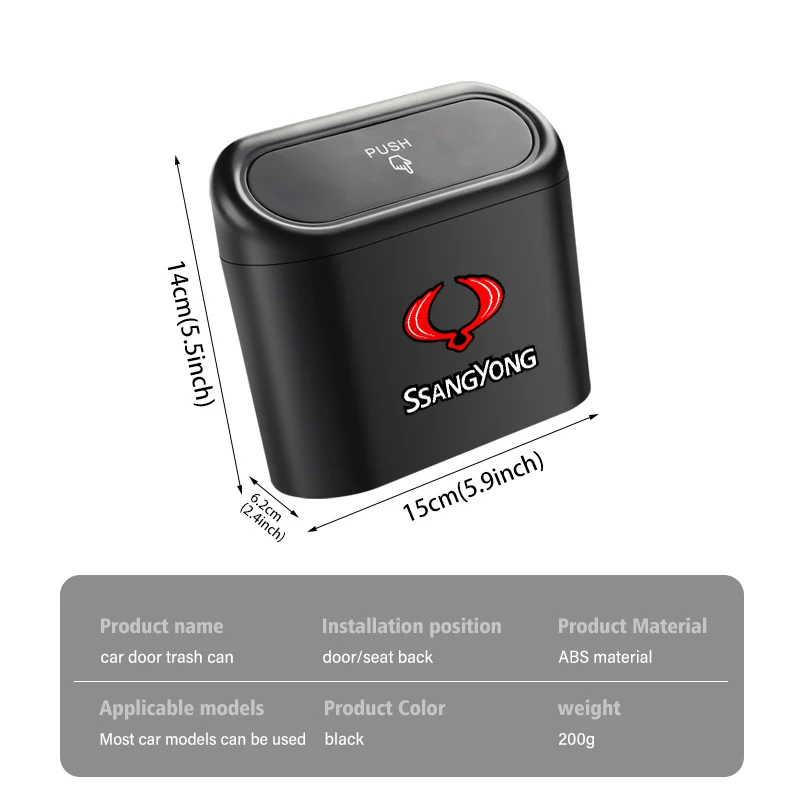 Hanging Car Trash Can Garbage Dust Case Storage Pressing Bin For SsangYong Actyon Sport Korando Rexton Kyron Rodius Tivoli Musso