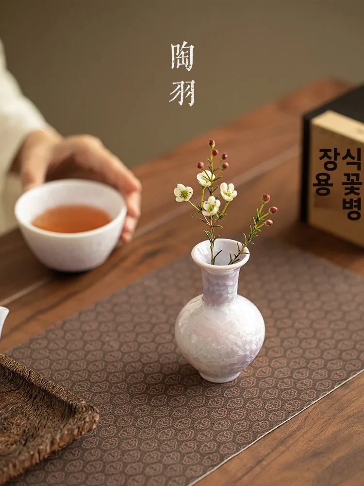 세라믹 크리스탈 글레이즈 퍼플 블루 꽃병, 가정용 장식품, 티 테이블, 거실, 현관, 드라이플라워 홀더