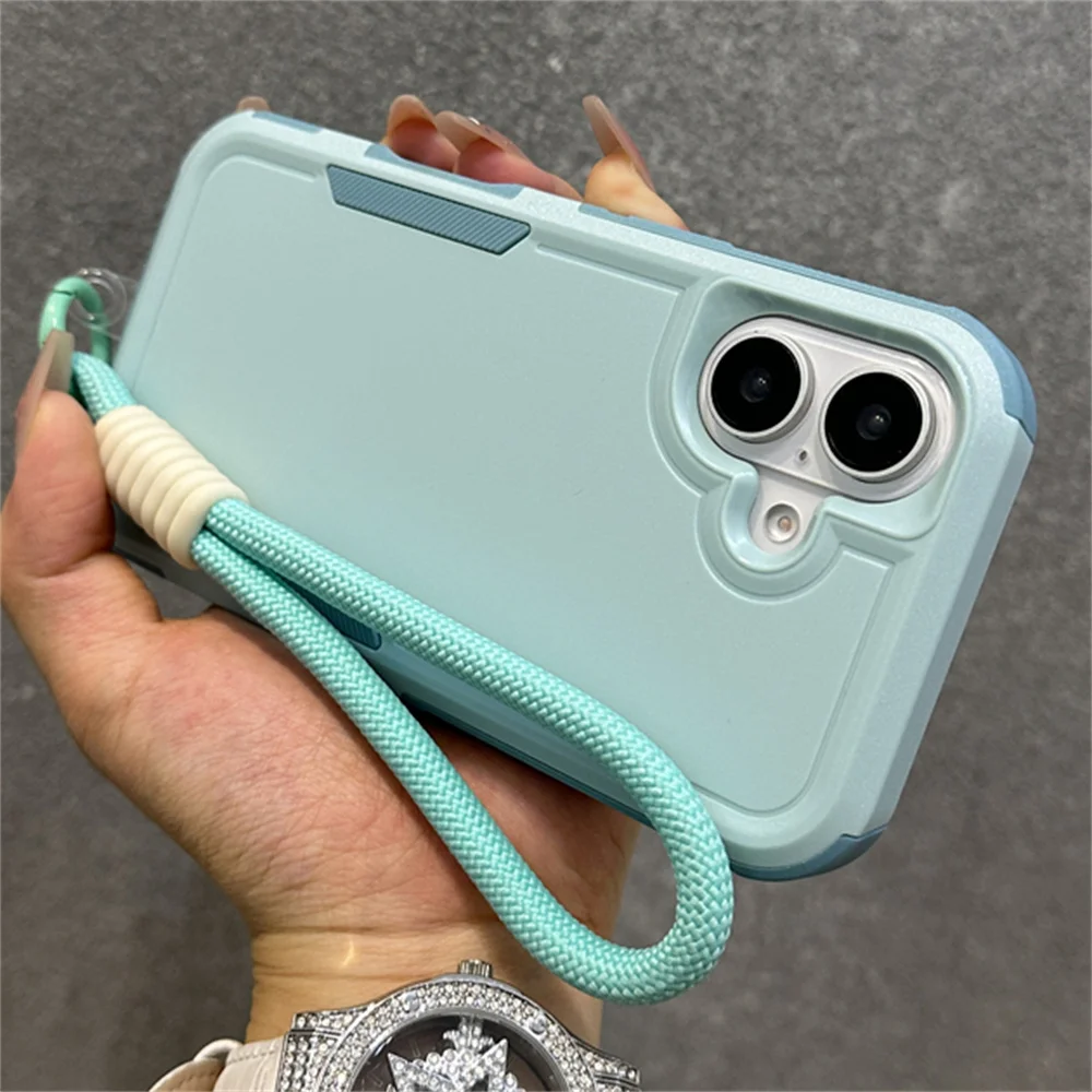 Luxury Solid Color Lanyard Soft Phone Case For iPhone 16 15 14 13 12 11 XS Pro Max Plus XR Camera Protection Shockproof Cover_voghion.com