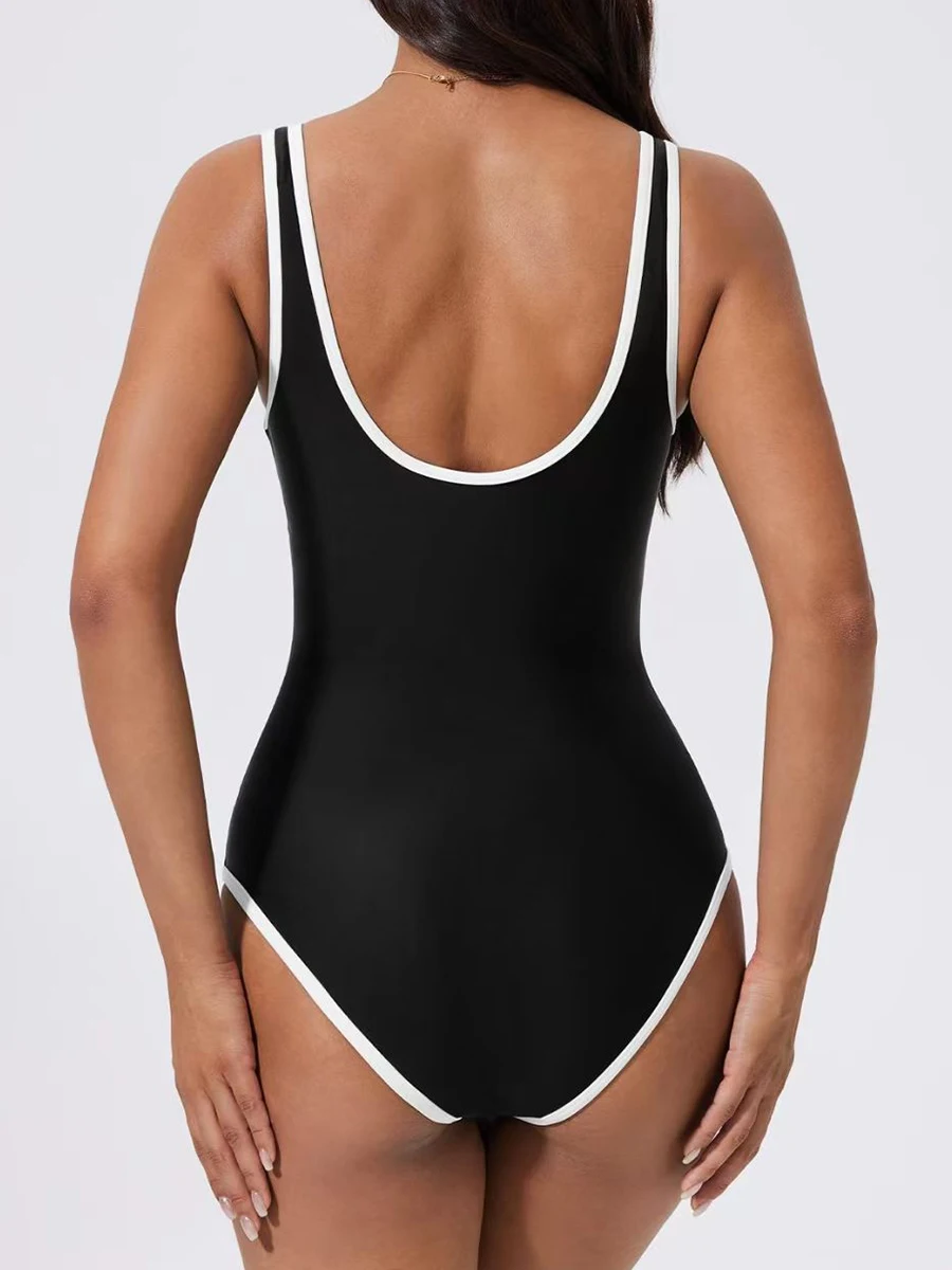 Contrast Binding Ruched V-Neck Swimsuit S72e10bef1dfa4c549f804898b6544a6cA