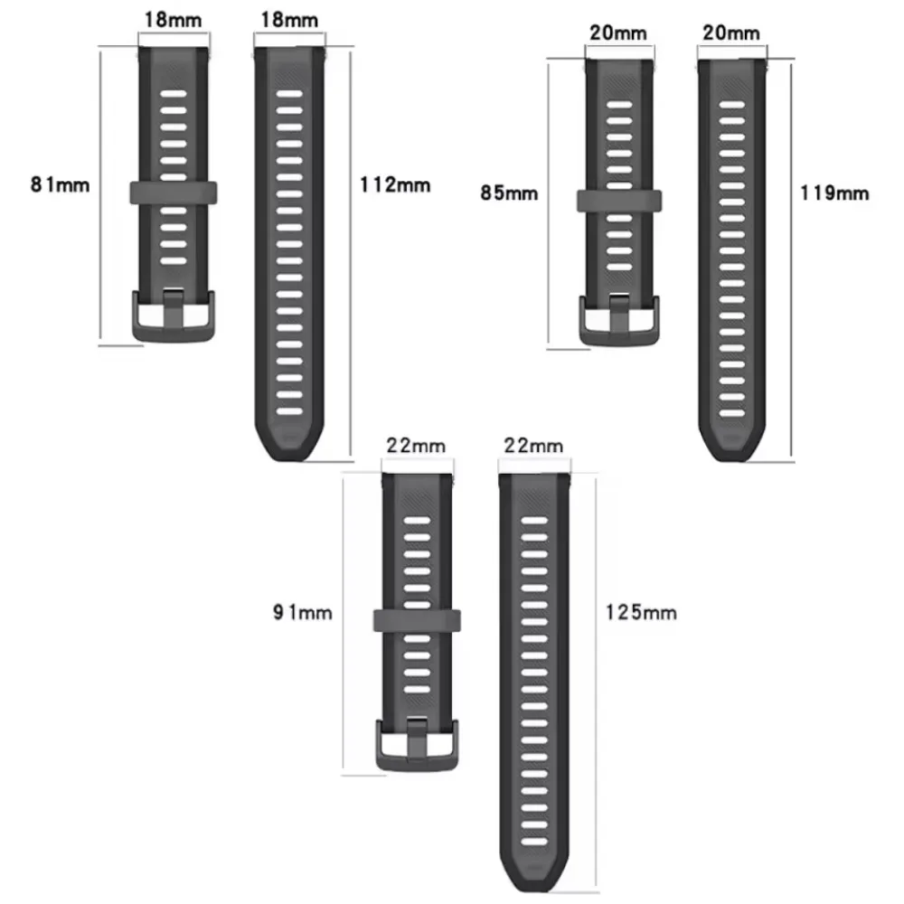 Sports Silicone Strap - Comfortable All-Day Wear Bracelet, Available in 18/20/22mm Sizes