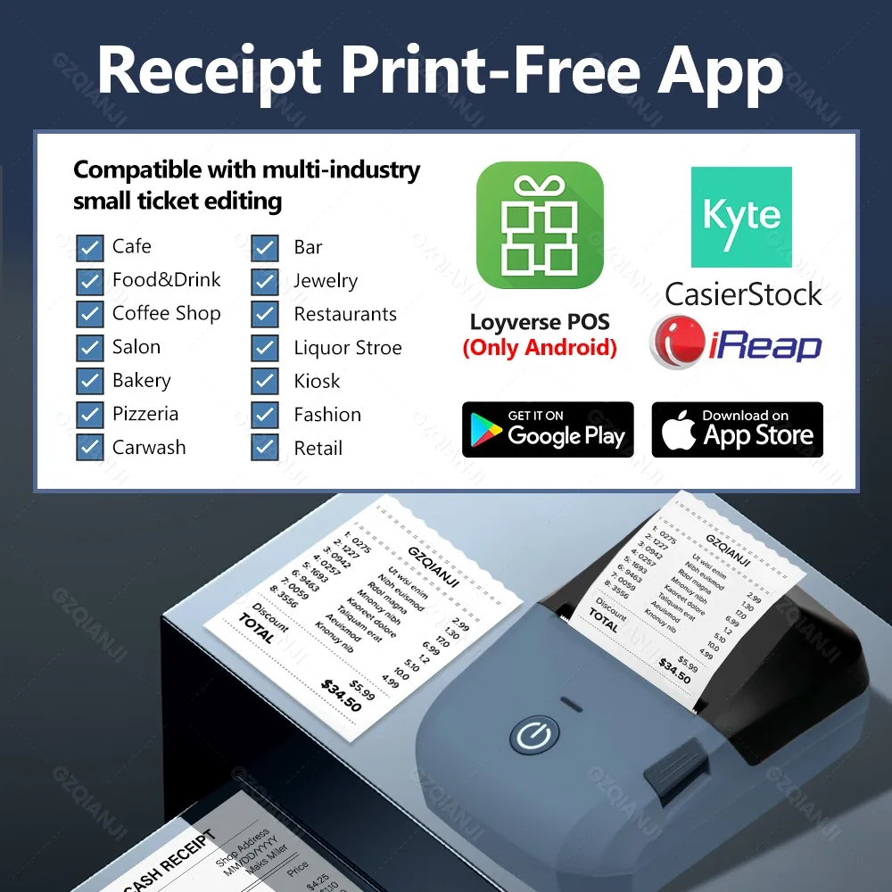 58mm Bluetooth Portable Label Receipt 2-in1 Thermal Printer with Sticker Paper Tag Price Barcode Labeller for Office Home Use