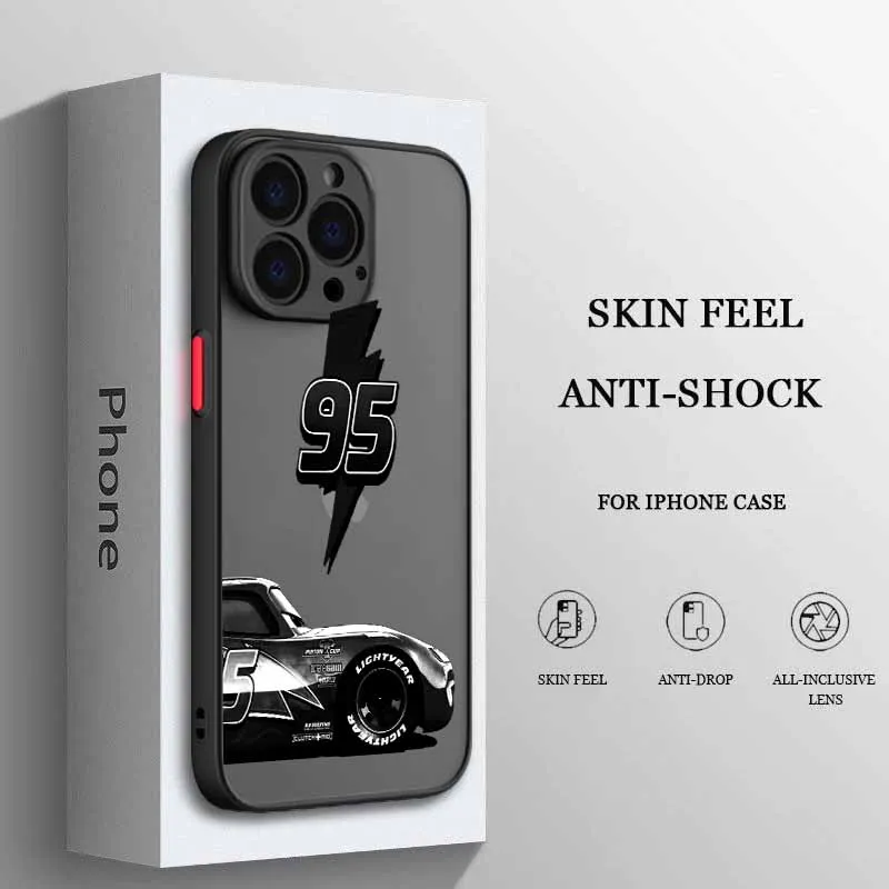 Frosted Translucent Soft Phone Case Featuring L-Lightning M-McQueen Design