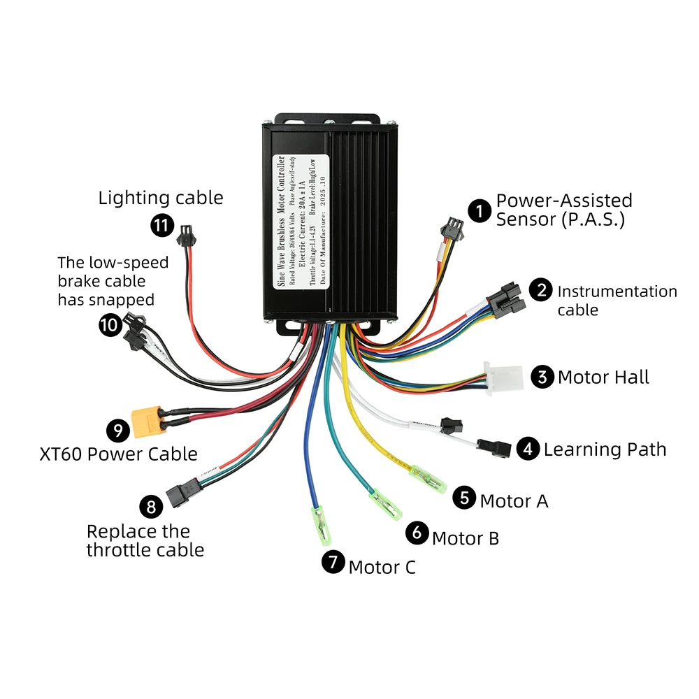 36V 48V 64V 30A 사인파 브러시리스 모터 컨트롤러 750-1500W 3모드 드라이버 SM 커넥터 계기판 전기 자전거 S866