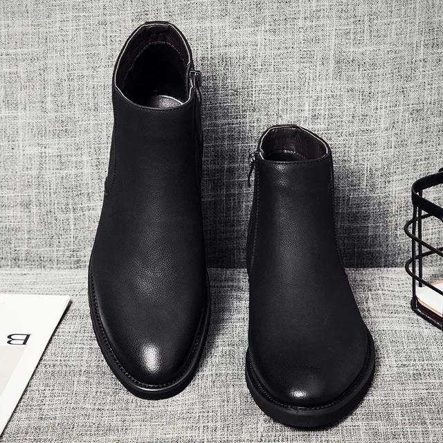 Мужские кожаные ботинки на молнии, черные или коричневые классические ботинки с острым носком, полуботинки мартинсы для мужчин на весну 1