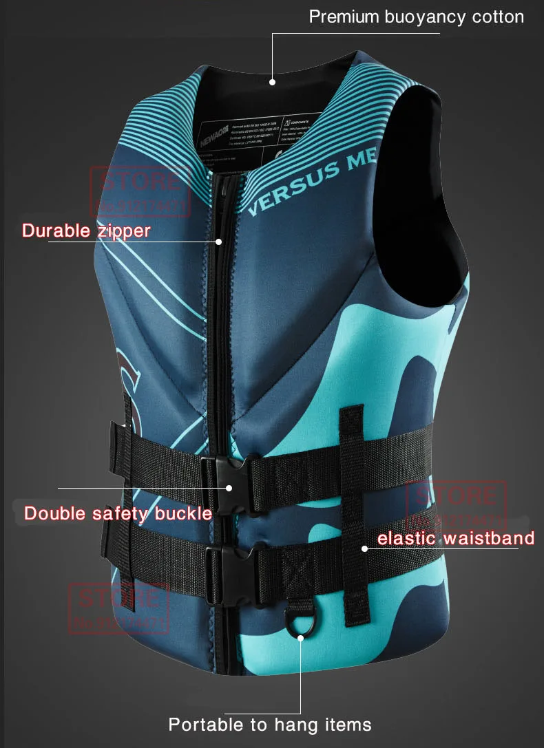 Life Jacket Super Buoyancy Neoprene Life Jacket for Adult Surf Raft Kayak Fishing Jet Ski Water Sport Swimming Rescue Life Vest