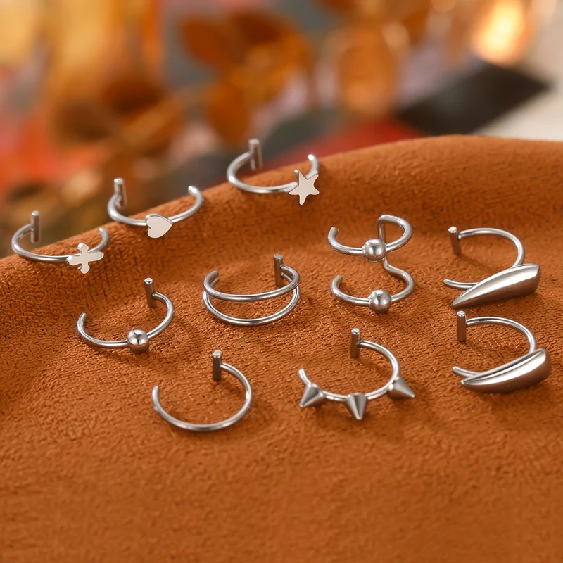 1PC Stainless Steel Fake Nose Ring Hoop Septum Rings Non-Pierced C Clip Lip Ring Earring Fake Nose Piercings Women Body Jewelry