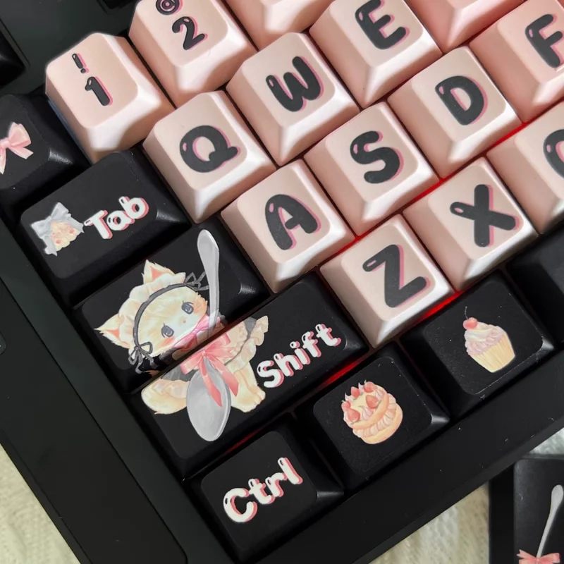 

Maid Cat Cute Keycaps Black Pink Key Caps Cherry Profile PBT Height Thermal Sublimation Mechanical Keyboard Keycap For Girls