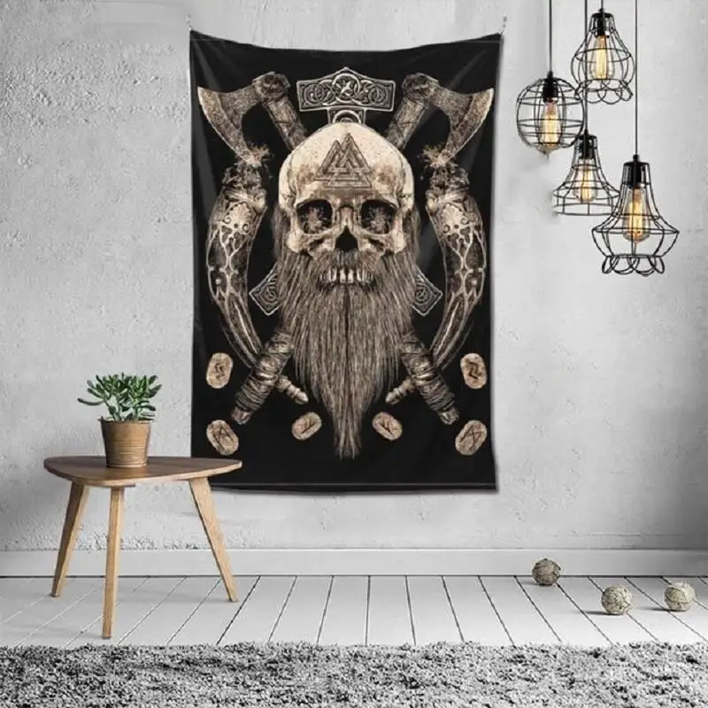 Viking Decoration Tapestry Wall Hanging Skull Tapestries Polyester