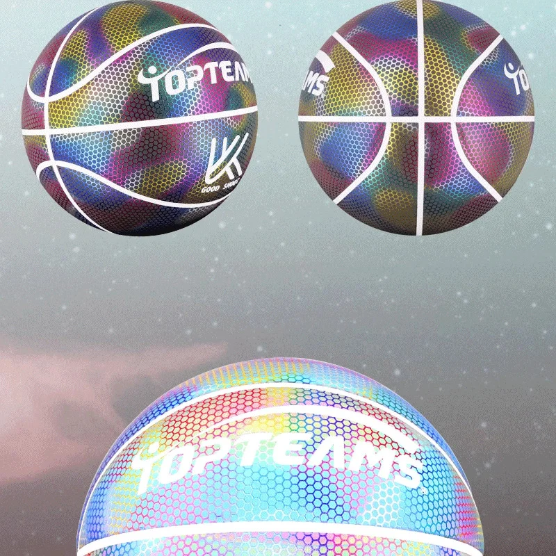 Basketball Size 7 Standard Adult PU Material With Holographic Luminous Reflective Design Training Ball Gift For Sports Lovers