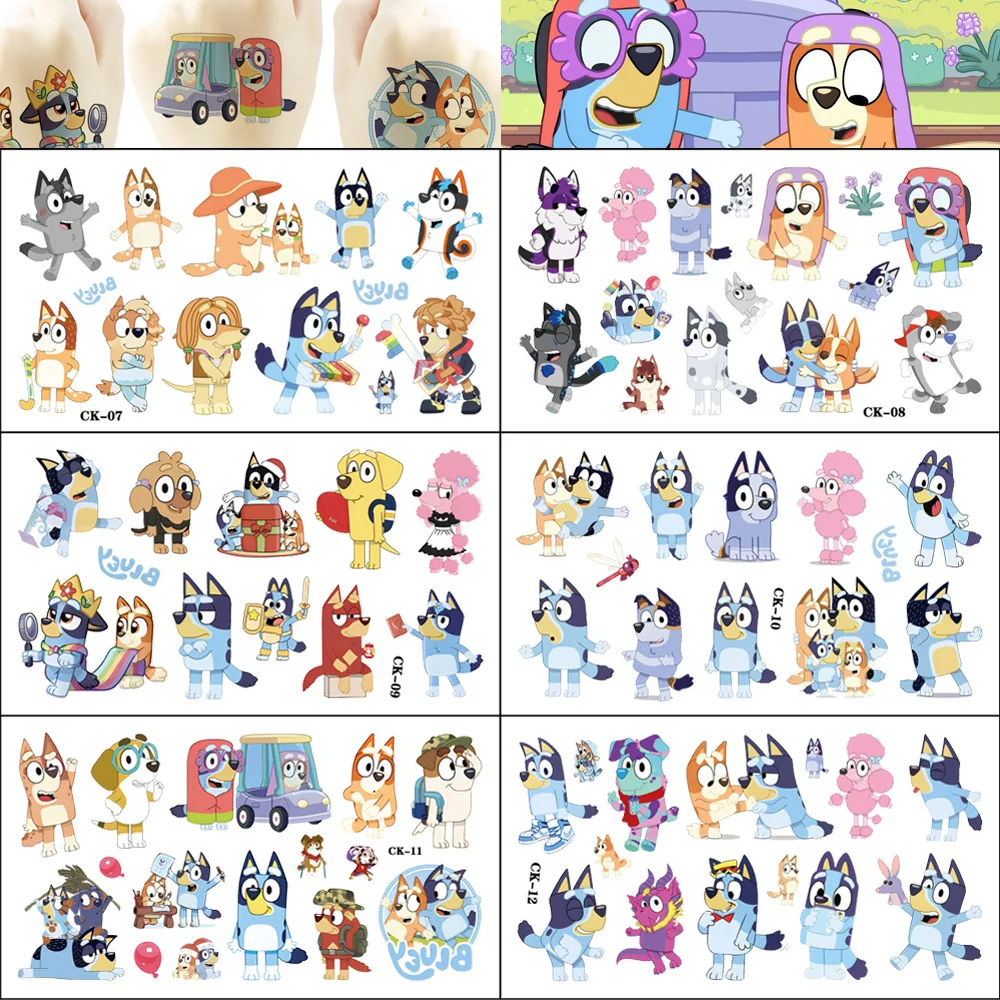 

Hot Bluey Family Bluey Tattoo Stickers Tattoo Sticker Water Transfer Disposable Stickers Little Blue Dog Tattoo Stickers Gift