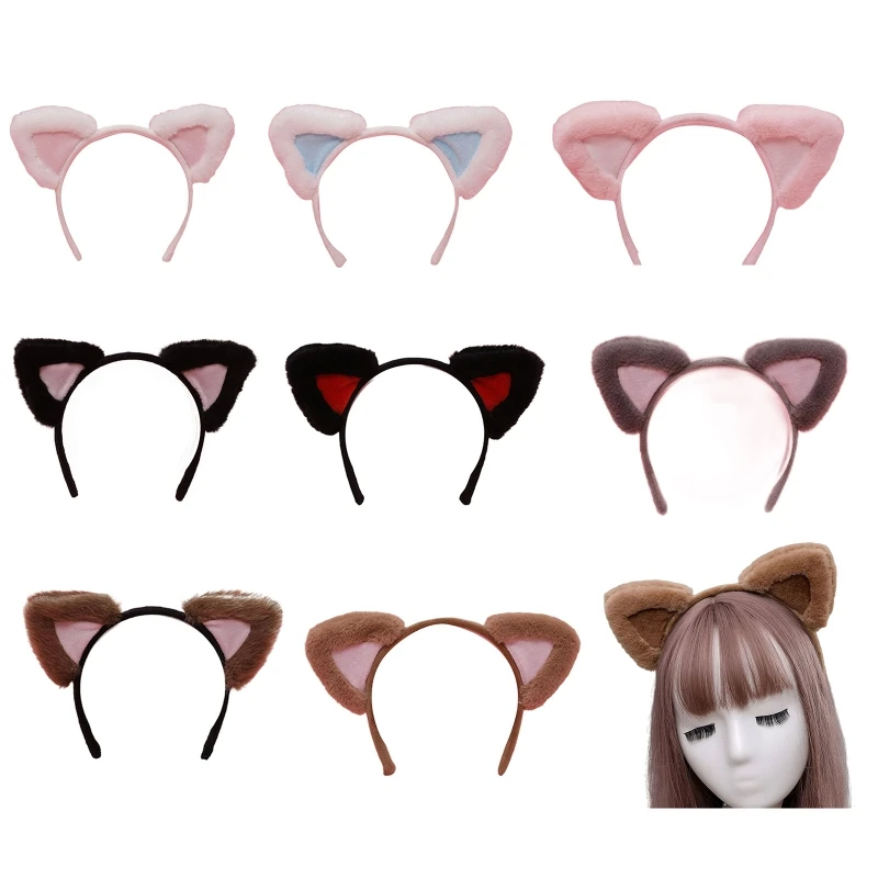 

Cartoon Cute Headband Cute Animals Cat Ears Shaped Hair Hoop Adult Kids Multi Color Plush Party Headpiece Cosplay Costume Props