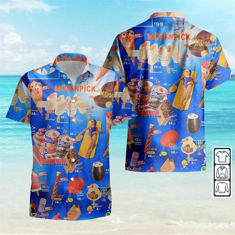 Vintage 80s 90s Clothing 3D Print Trendy Cool Fashion Ice Cream Shirts Beach Party Tops Short Sleeve Summer Male Shirts Mens Top 5