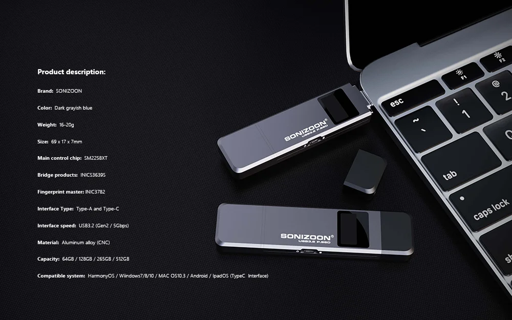 Fingerprint Encryption Portátil Solid State USSD128gb Escrever