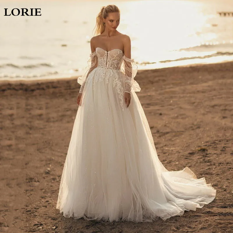 

LORIE Lace Sweetheart Neck Wedding Dresses Puff Sleeve Appliques off Shoulder Tulle Boho Bride Gown 2024 vestidos de novia