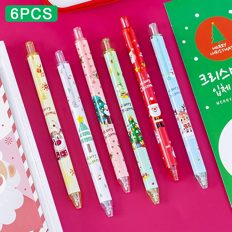 6Pcs/Set Christmas Gel Pens 0.5mm Black Ink Retractable Pen Writing Lovely Signature Pens School Office Supplies Kids Gifts 6pcs super cute bear press type black color ink gel pen 0 5mm graffiti writing pens kids gift school stationery 738