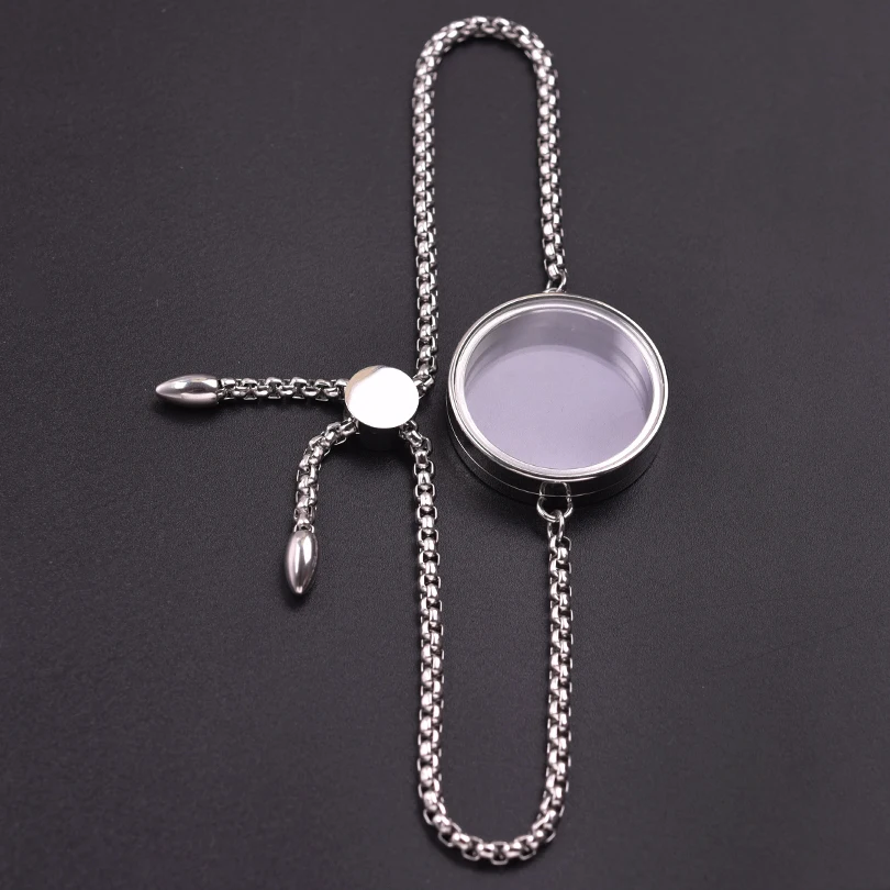 1Pc 15-30mm Round Flotantes Ashes Holder Medallon Pendant Bracelet Stainless Steel Glass Reliquary Locket Men Pulsera Jewelry 3