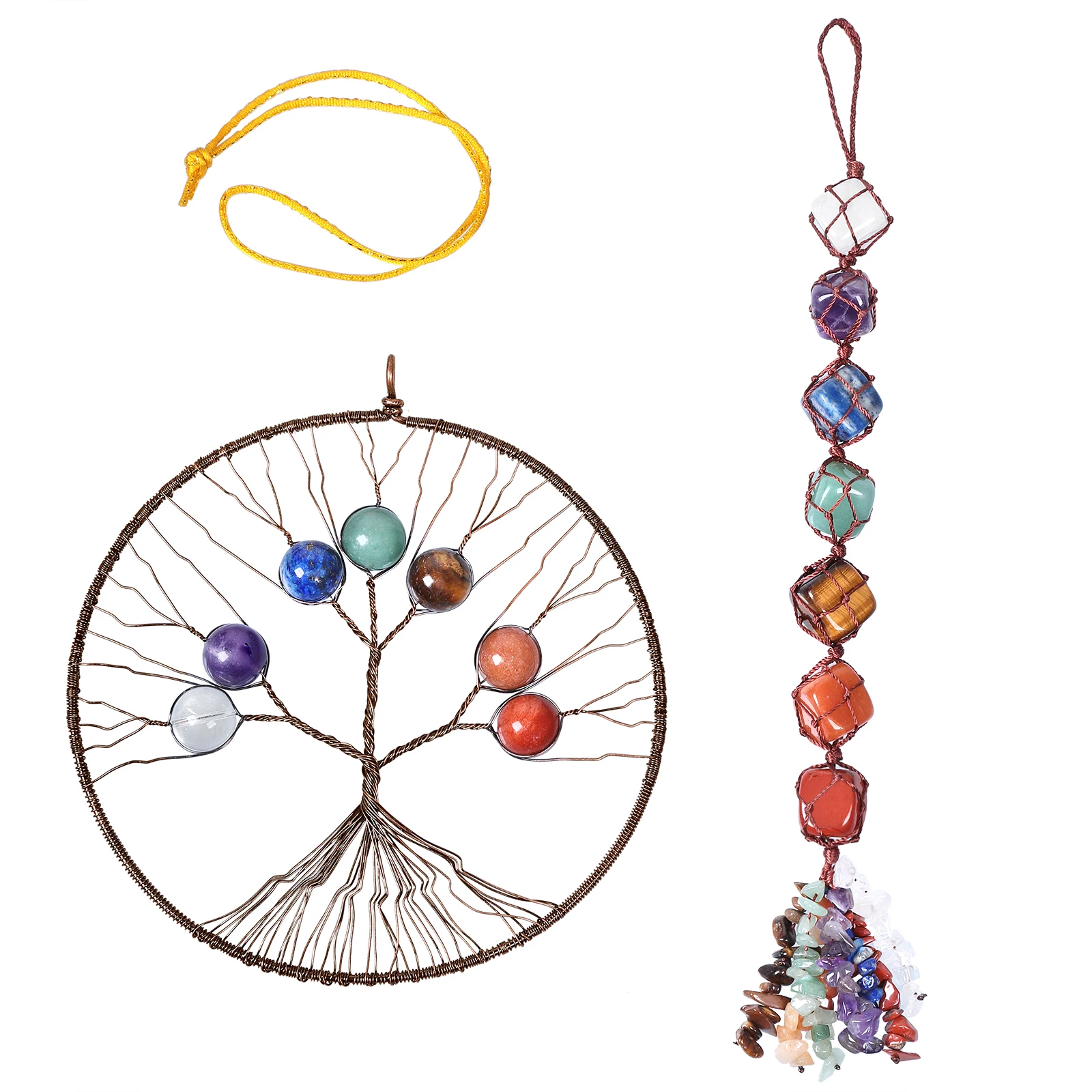 Natural 7 Chakra Crystal Stone Tree Of Life Handmade Wall Hanging Ornaments For Home Decoration