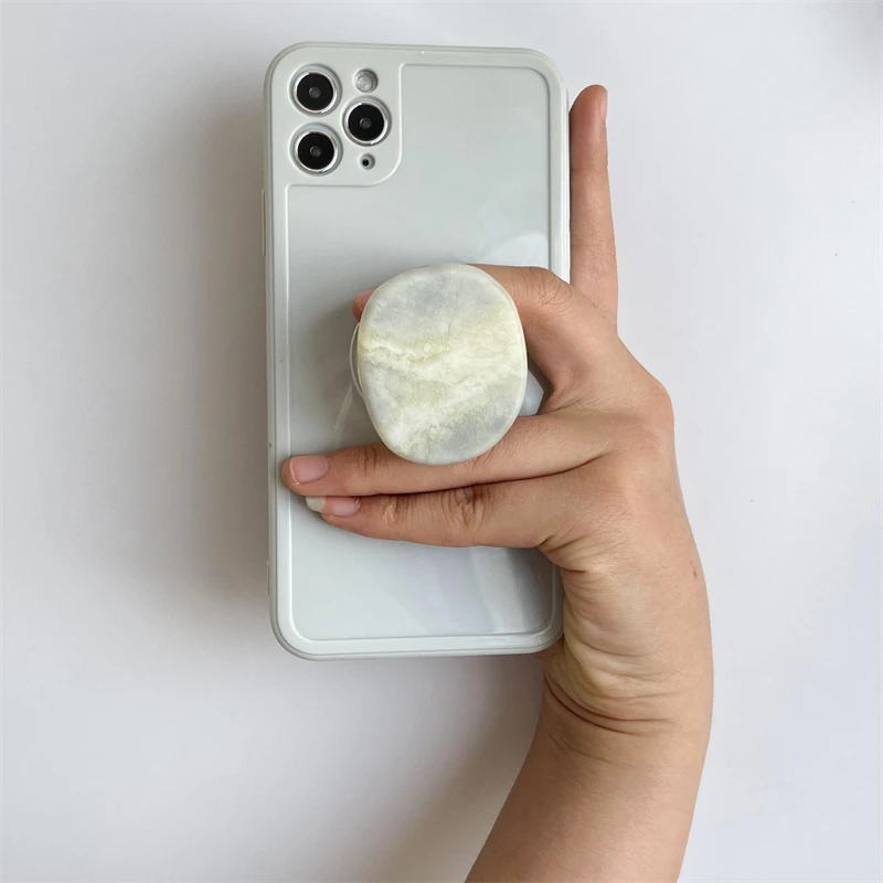 Luxury Glossy Natural Stone Expanding Grip Tok Phone Holder Finger