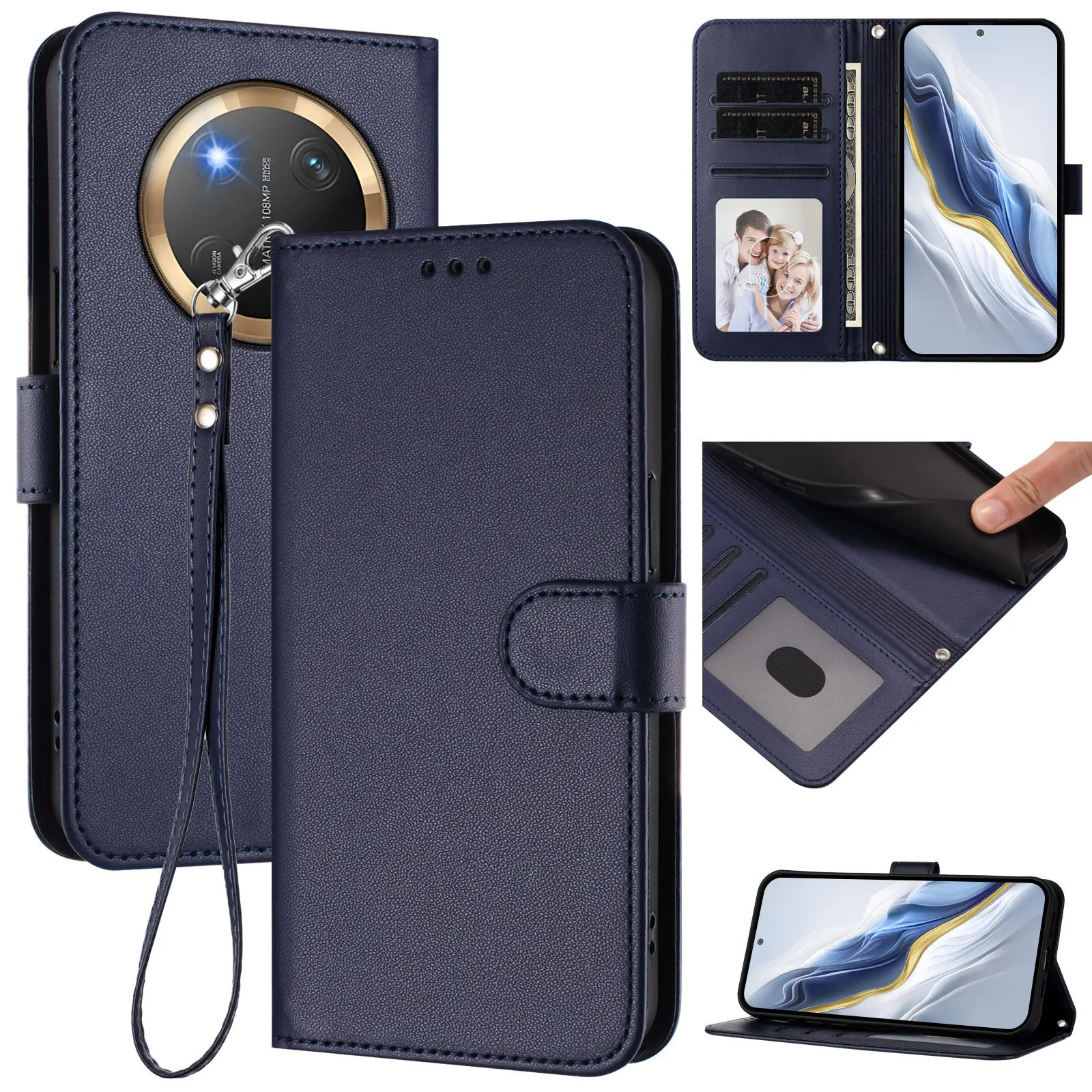 Shockproof Flip Leather Wallet Case - Business Lanyard Cover
