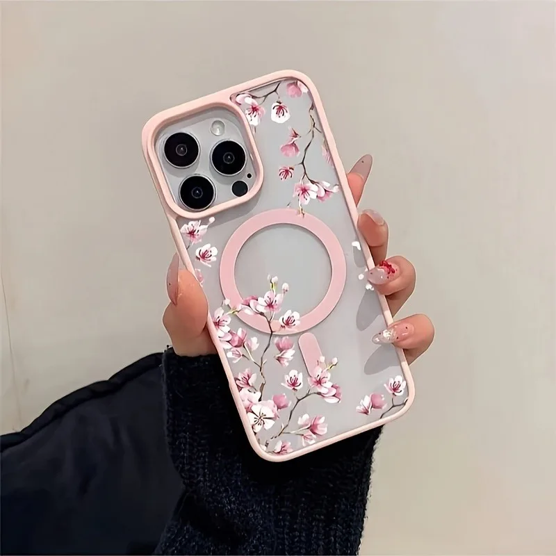 Pink Cherry Elegant Floral Background Design Magnetic Phone Case For thumbnail 7