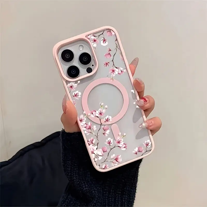 Pink Cherry Elegant Floral Background Design Magnetic Phone Case For iPhone 17 16 15 14 13 12 Pro Max 11 16 Plus 16E 17Air Cover - Image 2