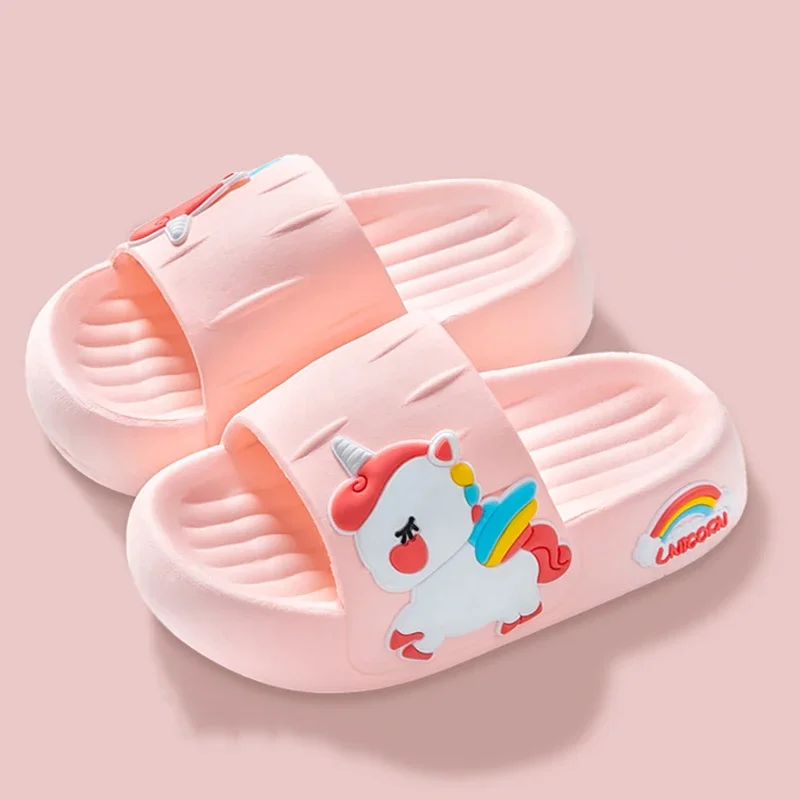 

Summer Kids Home Shoes Flip Flops Baby Girls Slippers for Children Cartoon Unicorn Bathroom Antislip Thick Sole Slides 2-8 Years