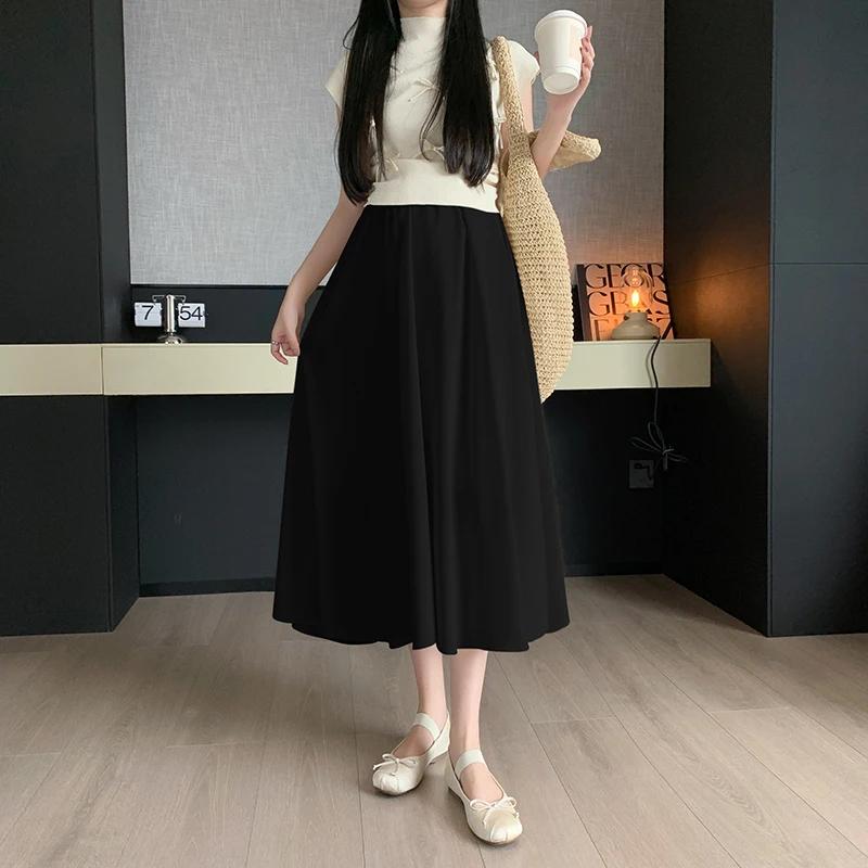 Maternity Umbrella Skirts Pregnancy Women's High-waisted Slimming Draped A-line Skirt Korean Style Half Length Pleated Dress New