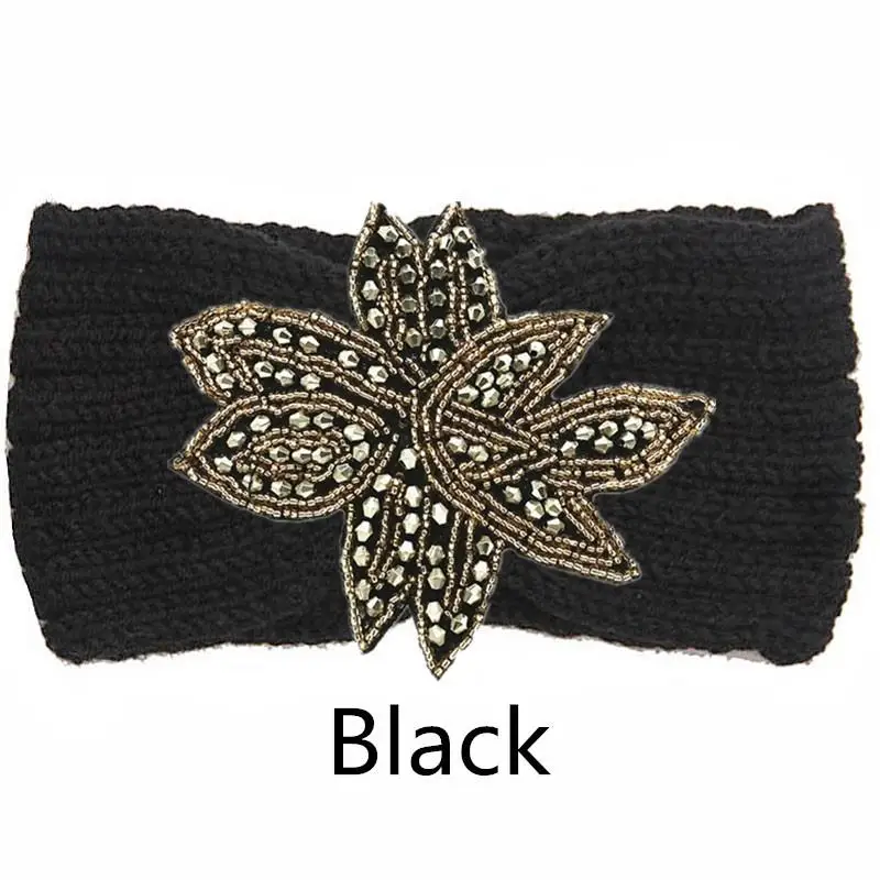 Kristall Perlen Blume Stricken Stirnband Für Frauen Winter Wolle Ohr Wärmer Haarband Turban Headwrap Haar Zubehör Bandeau – Detail 8