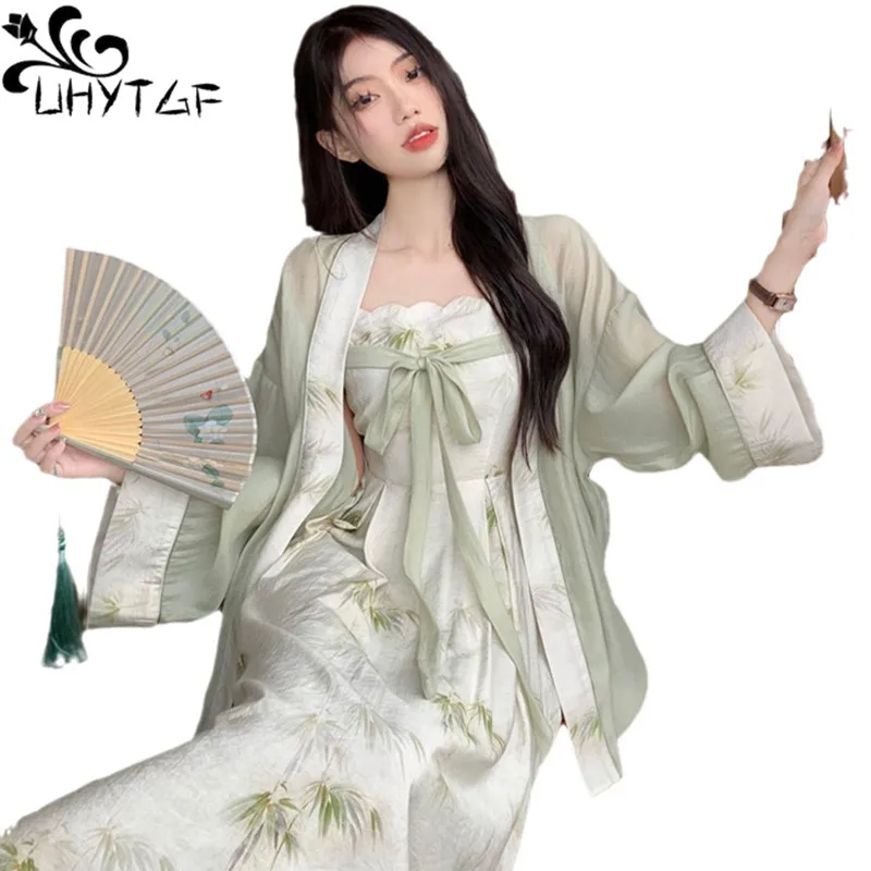 

Весеннее сексуальное платье на бретелях с цветочным рисунком, женское элегантное длинное платье из двух частей, женское корейское приталенное милое вечернее повседневное платье, 2960