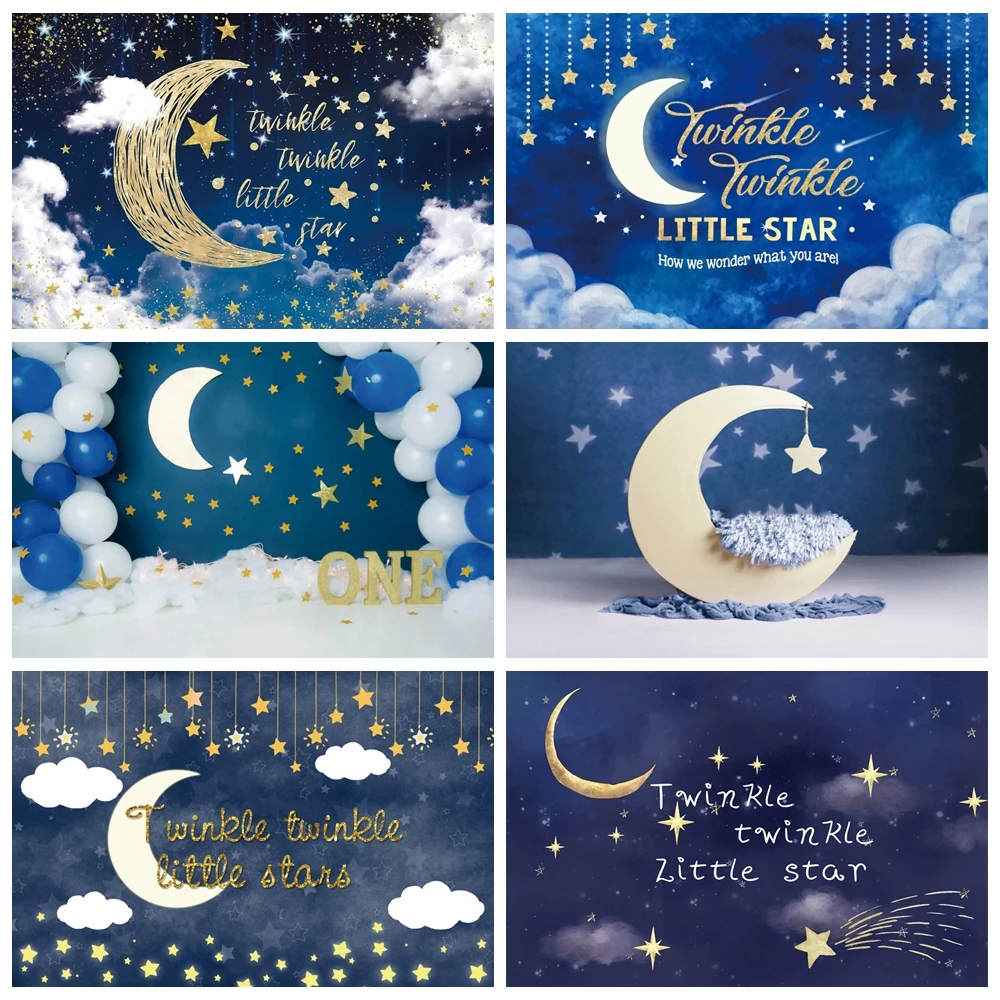 The Moon, Shooting Star and Gold Glitter Stars Birthday Card