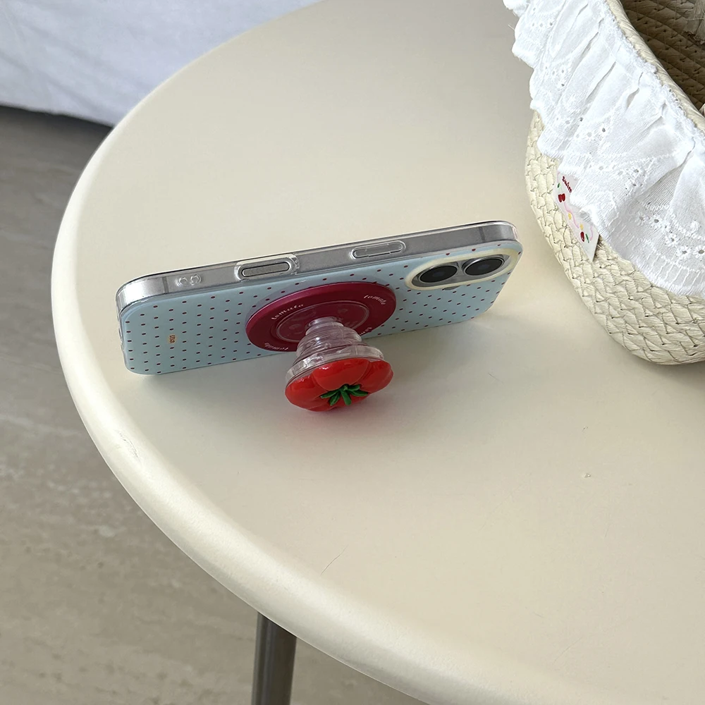 3D Polka Dot Cute Tomato Magnetic Grip Phone Stand Holder Case