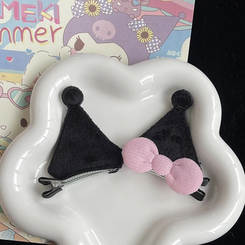 Kawaii Cartoon Kuromi Ear Hair Clip Cute Bow Side Hairpin Hair Accessories Headwear for Girls Halloween Gifts 2Pcs hair accessories