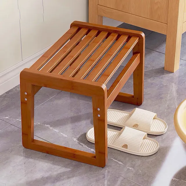 New Chinese Style Shoe Changing Stool Bamboo Wood Made Footrest Children Sitting Block Living Room Stools Furniture